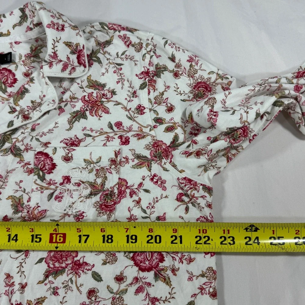 Lauren Ralph Lauren Floral Pajama Top Long Sleeve Button Down Crest Logo L Boho